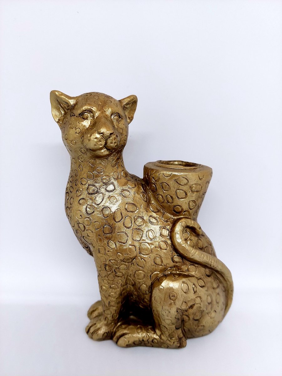 Goldener Kerzenständer Sitzender Leopard – Luxusdetail