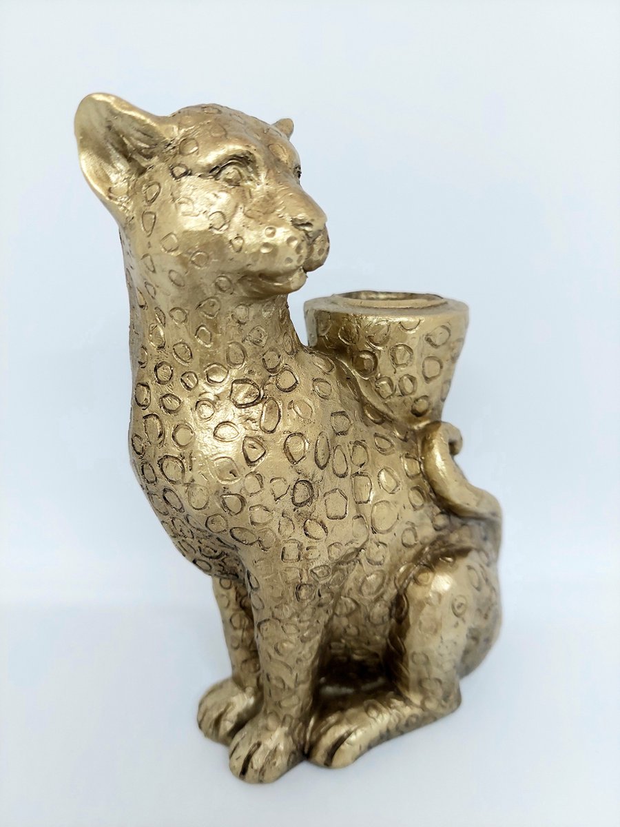 Goldener Kerzenständer Sitzender Leopard – Luxusdetail