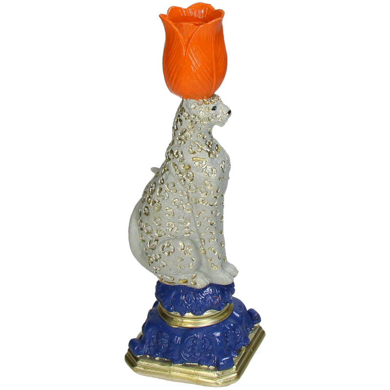 Leopard Candlestick with Orange Tulip – 26 cm