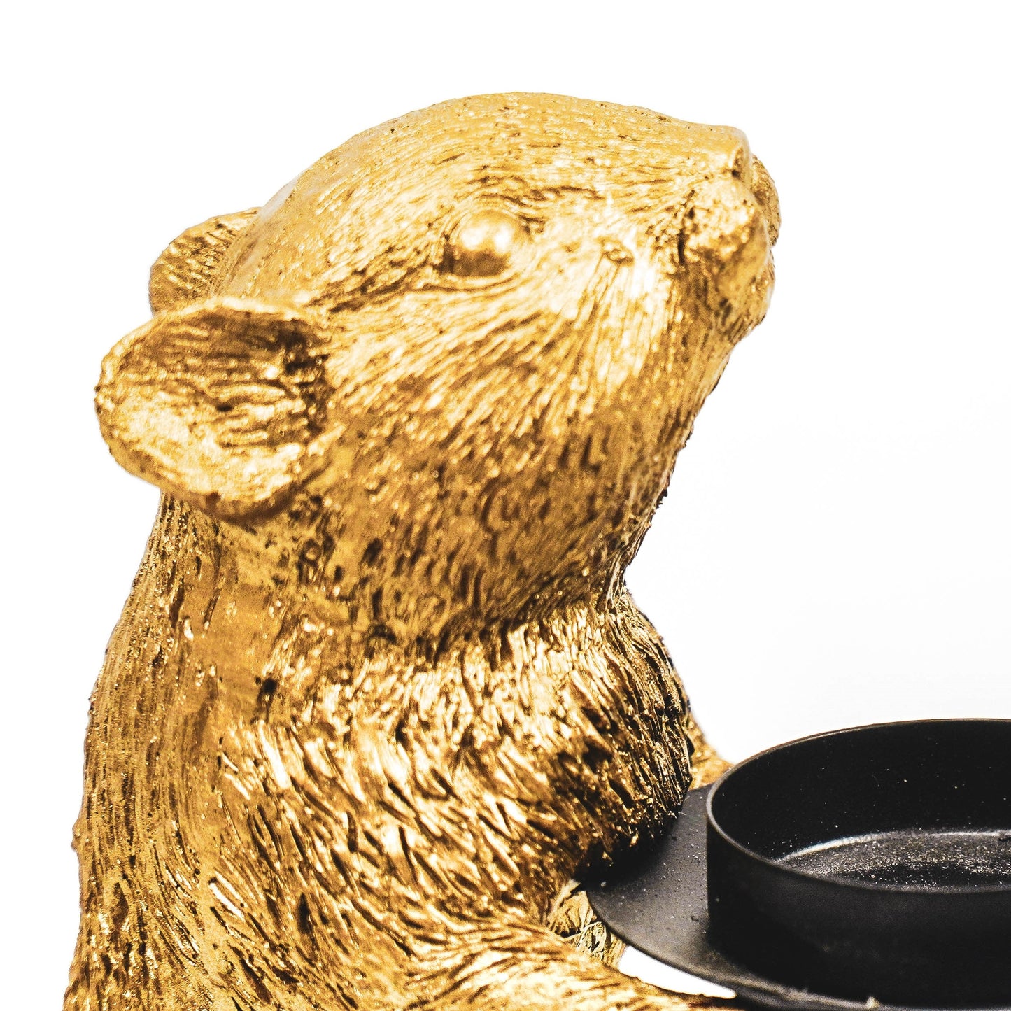 Muis Theelichthouder op Boek – Zwart & Goud