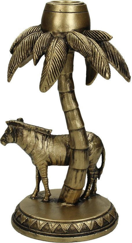 Goldener Kerzenständer mit Zebra und Palme – Luxus-Wohndeko | Wünsche & Bedürfnisse