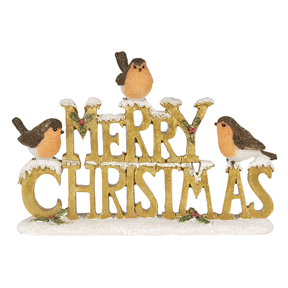 Kerstornament Merry Christmas met roodborstjes – Clayre & Eef polyresin