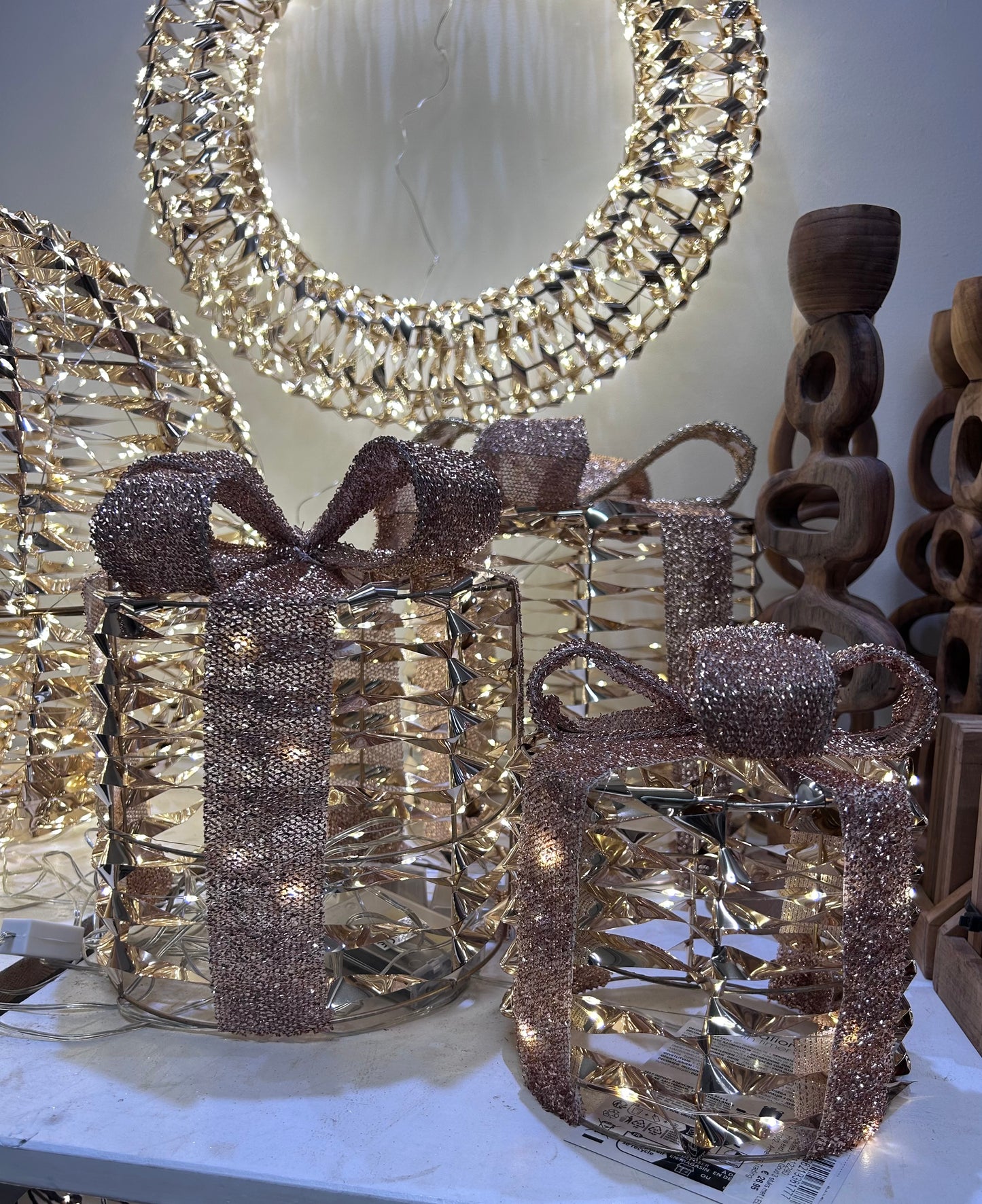 LED Kerstcadeaus Goud – Set van 3 – Kerstdecoratie