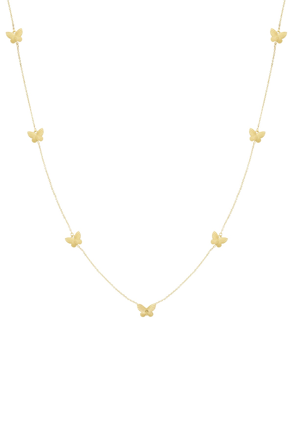 Lange goudkleurige stainless steel ketting met vlindermotief – 90+5 cm