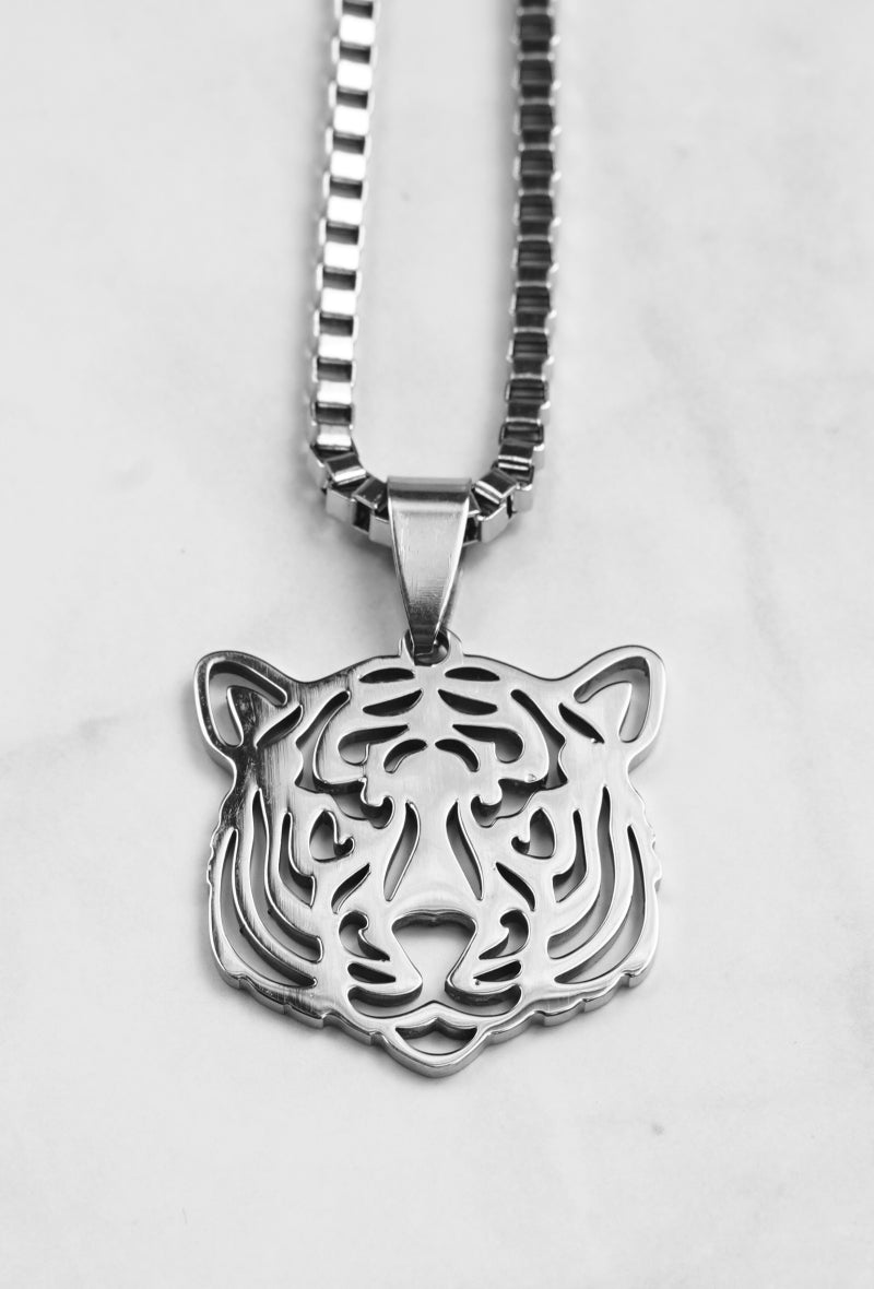 Zilverkleurige unisex ketting met tijgerkop hanger