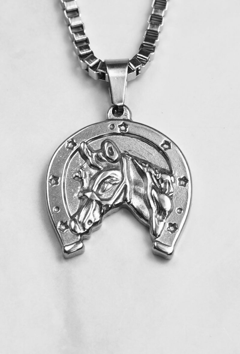 Silberne Hufeisen- und Pferdehalskette – Unisex