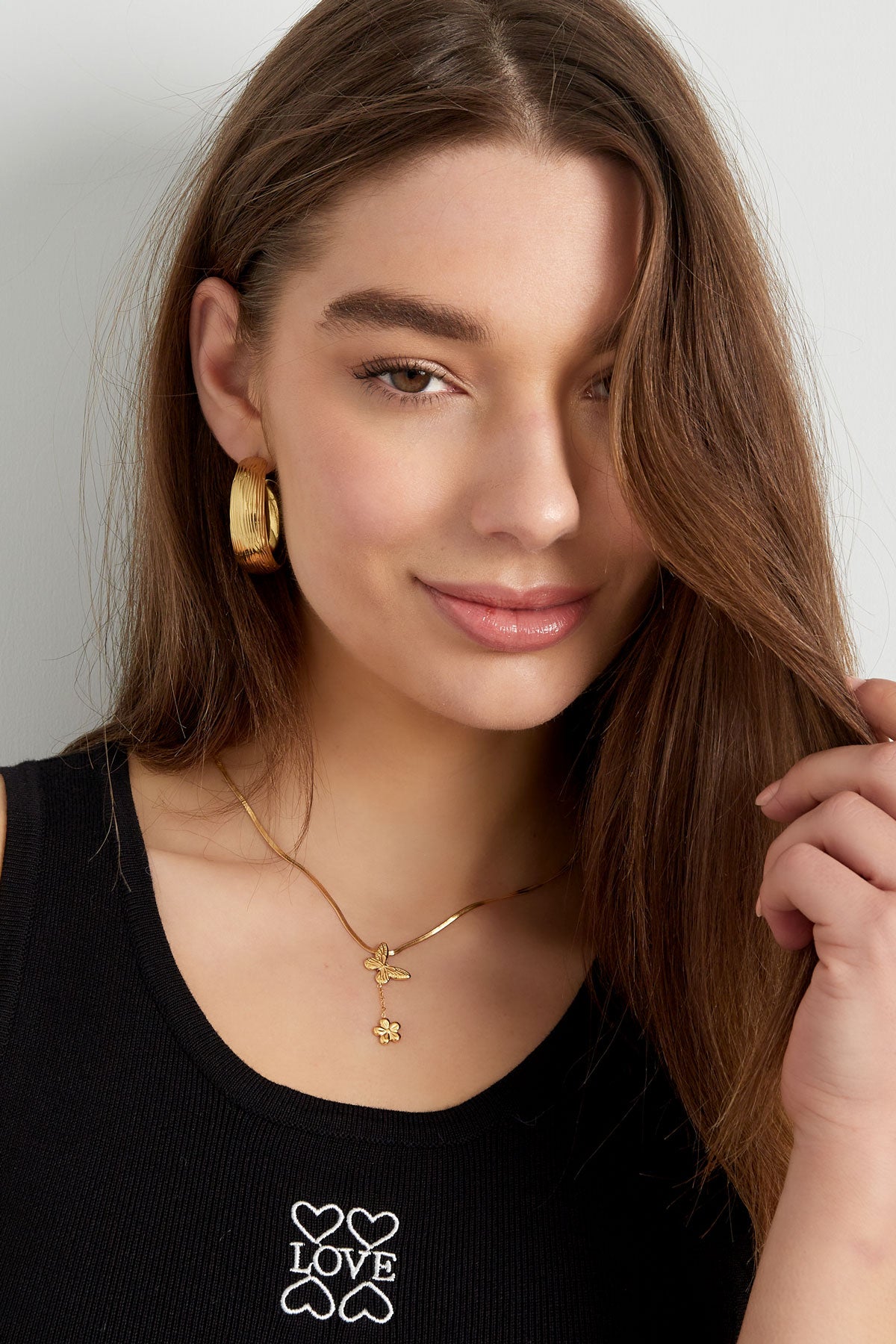 Goldkette mit Schmetterling und Blume – 39+5 cm