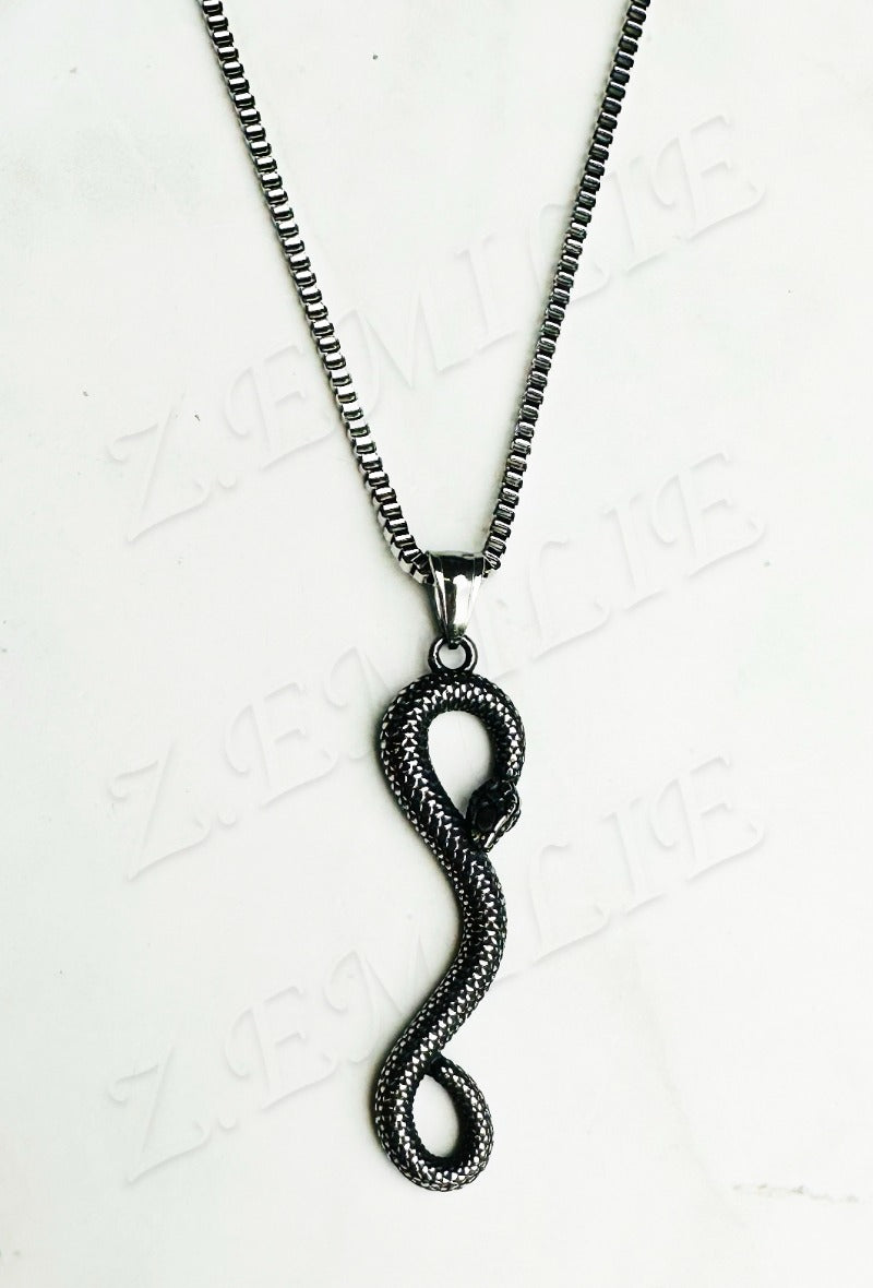 Silberne Python-Halskette – Unisex-Schlangenanhänger 30 cm