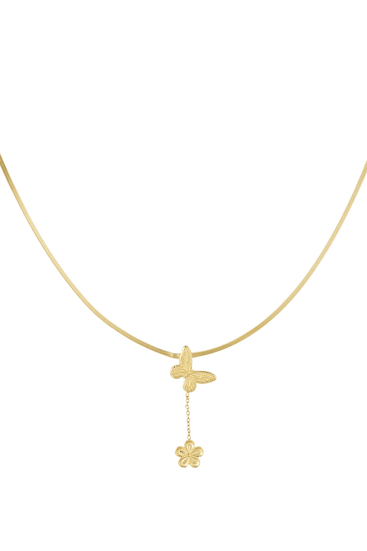 Goldkette mit Schmetterling und Blume – 39+5 cm