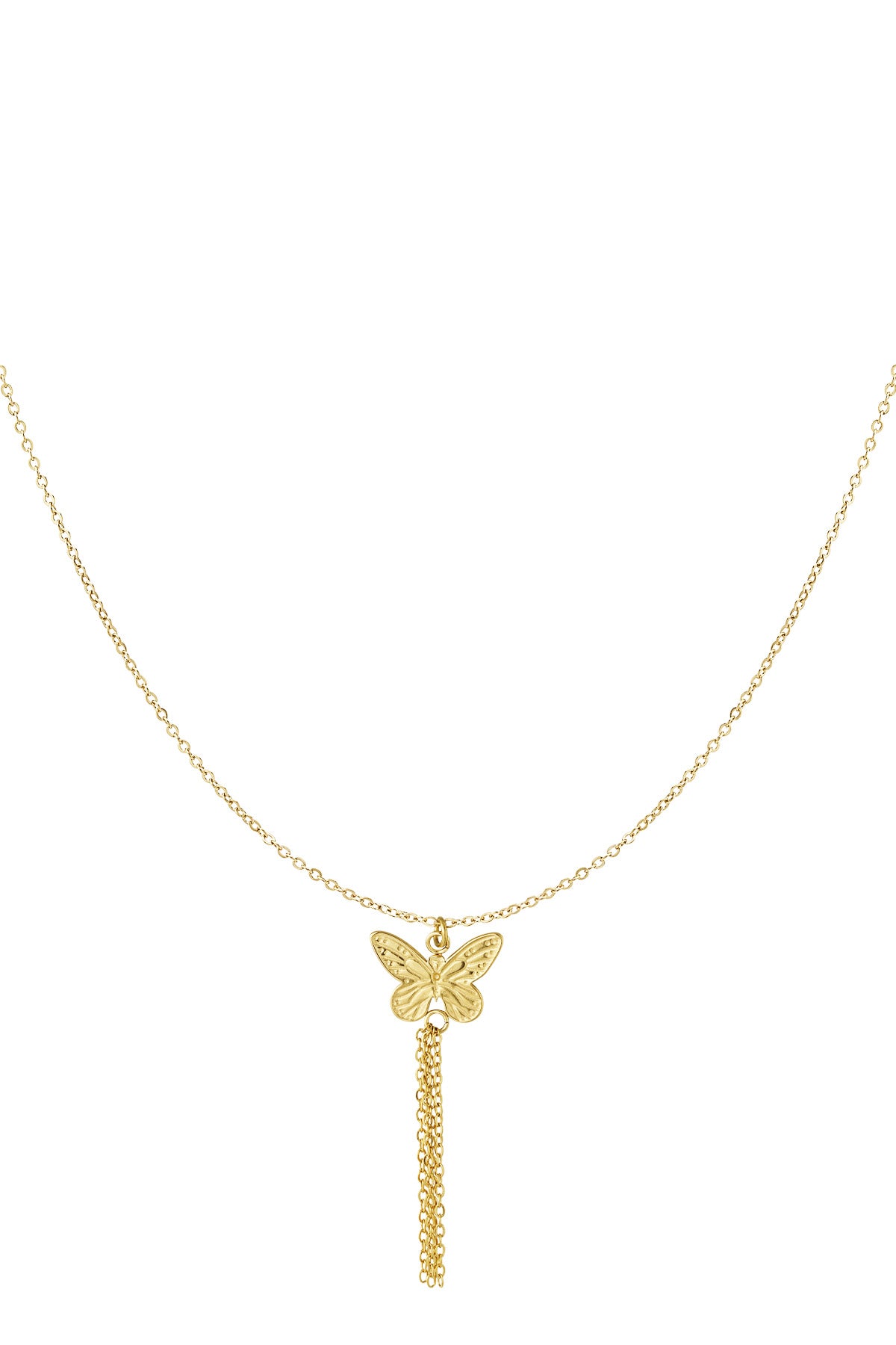 Gouden stainless steel vlinderketting met verticale kettinkjes – 39+5 cm