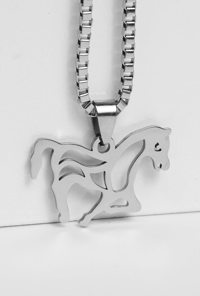 Silberfarbene Halskette mit Pferdeanhänger – Unisex