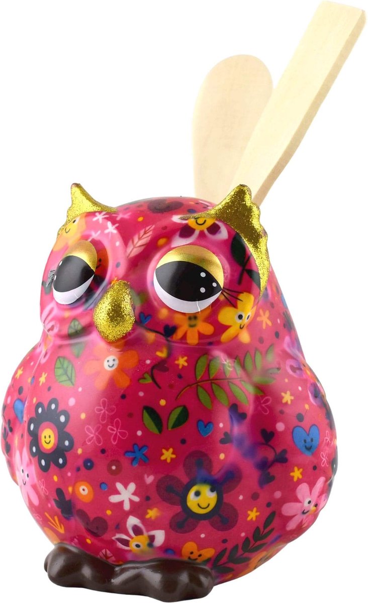 Keukengereihouder Uil Olive roze met bloemen – keramiek – met houten spatels