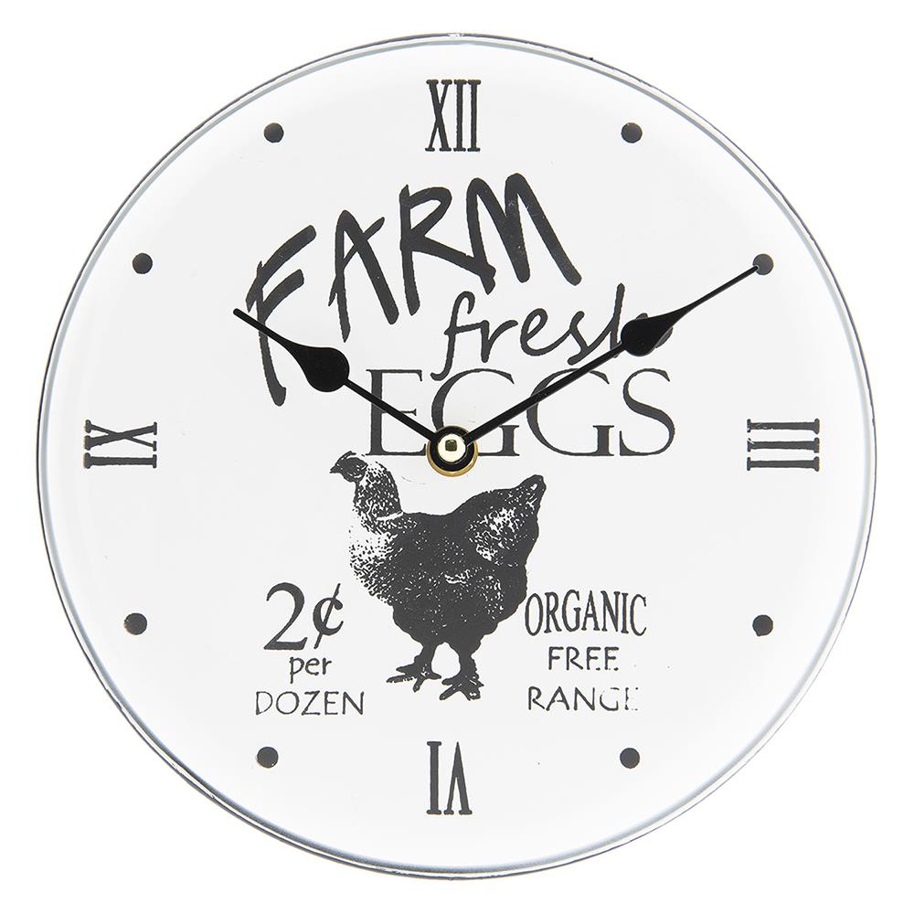 Wandklok kip Farm Fresh Eggs – 23 cm – metaal – landelijke stijl – Clayre & Eef – Krokomingo