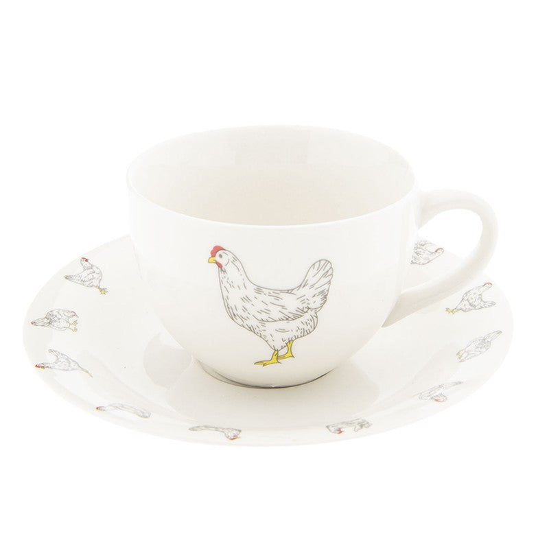 Kop & Schotel met Kippenprint