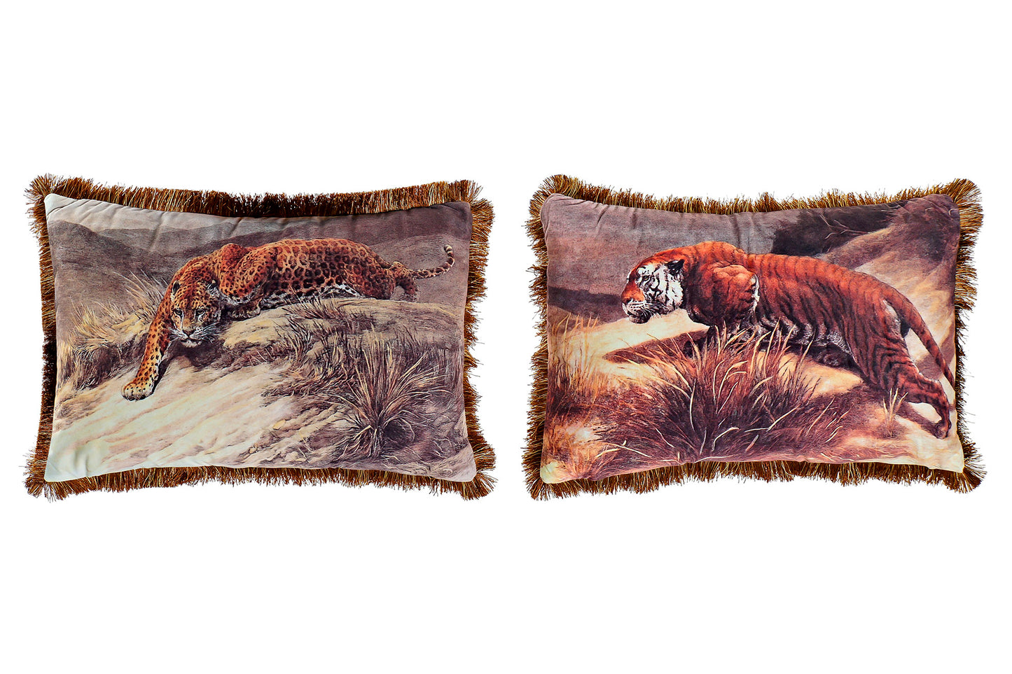 Savanne sierkussen met luipaard of tijgerprint โ luxe jungle woonaccessoire