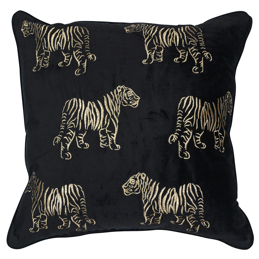 Schwarzes Kissen mit goldenen Tigern – 45 x 45 cm Luxusdruck
