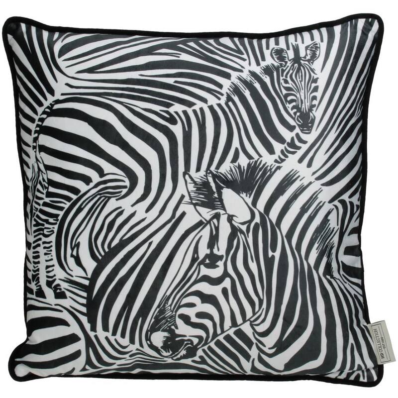 Velvet sierkussen met abstracte zebraprint en twee zebra's in zwart-wit – Krokomingo