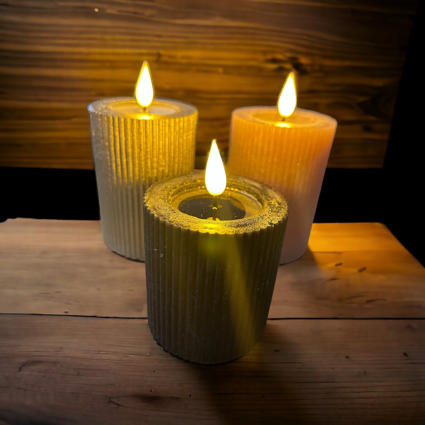 LED Pillar Candle Ribbed Black – Ø7 cm – 2 sizes