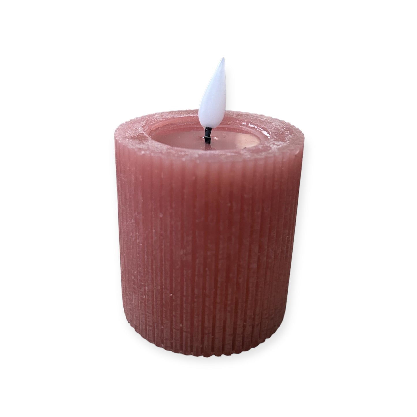 LED Stumpenkerze Gerippt Rosa – Ø7 cm – 2 Größen