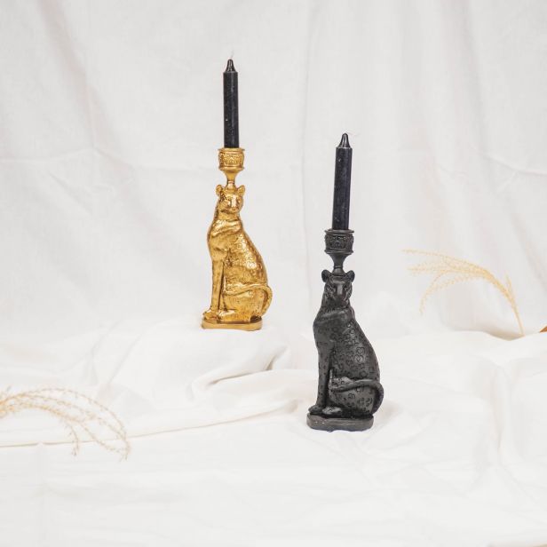 Kandelaar luipaard goud en zwart – luxe decoratie in jungle stijl