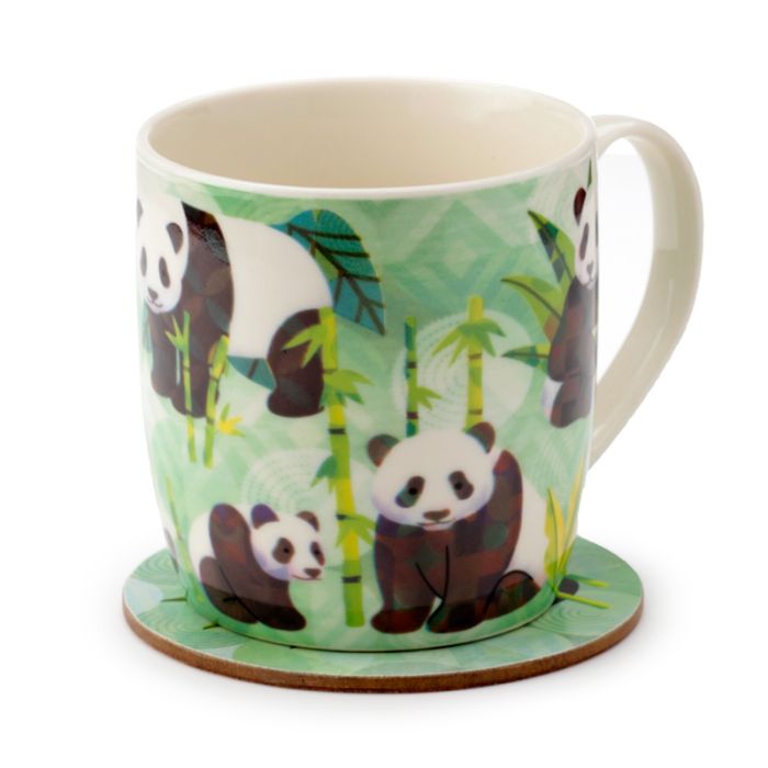 Porseleinen panda mok met kurken onderzetter als schattige cadeau set