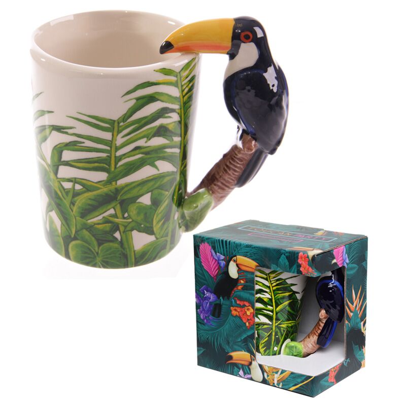 Tukan-Tasse mit Dschungel-Print – 3D-Henkel – 400 ml