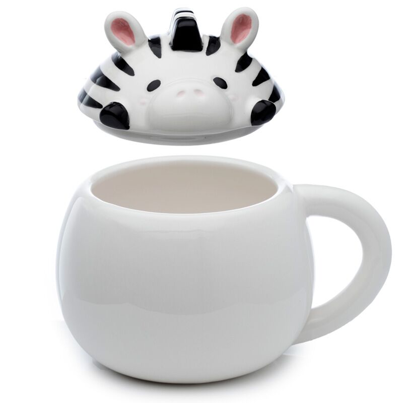 Zebra-Becher mit Deckel – Keramik 450 ml