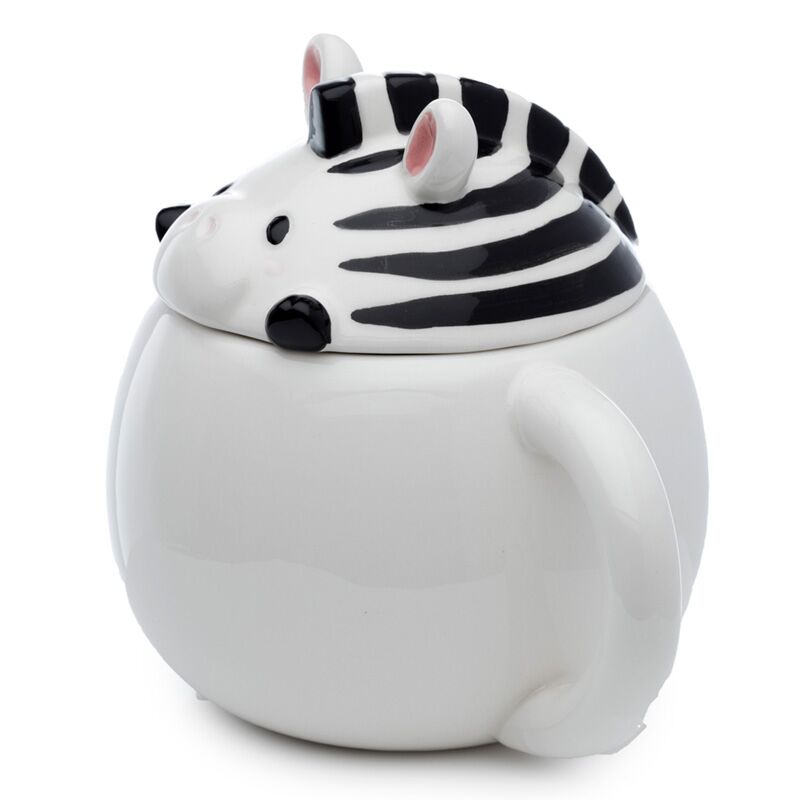 Zebra-Becher mit Deckel – Keramik 450 ml