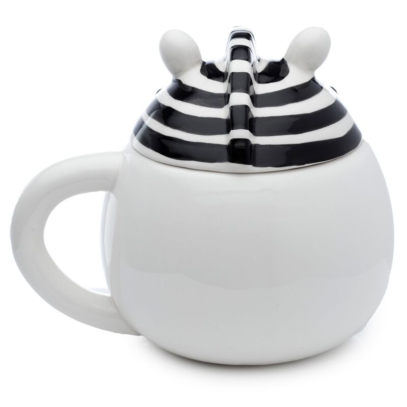 Zebra-Becher mit Deckel – Keramik 450 ml