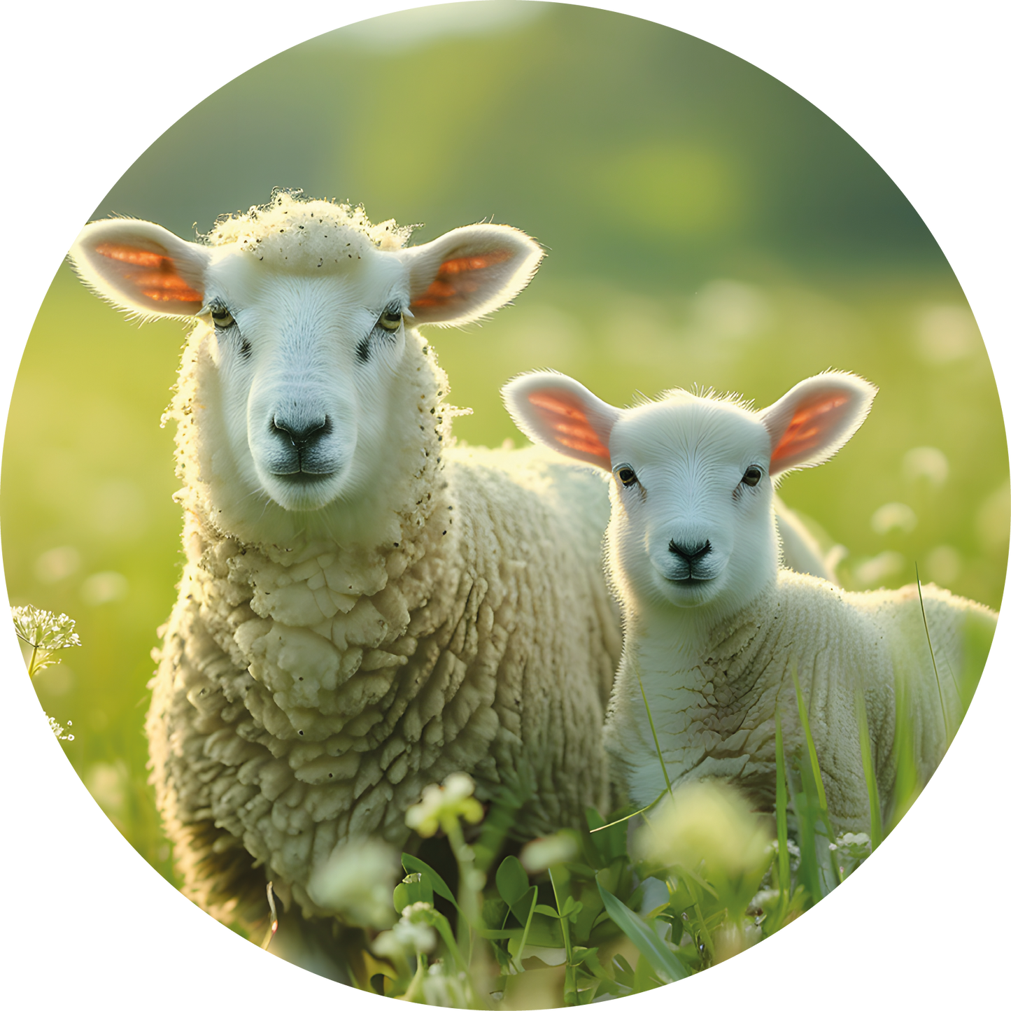 Ronde wandcirkel van Forex met schaap en lam in zonovergoten weide