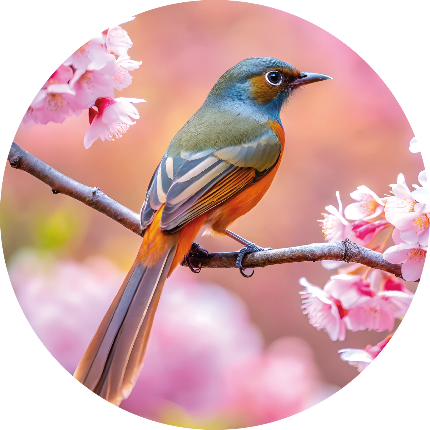 Ronde wandcirkel van 25 cm met tropische vogel op bloesemtak – Forex decoratie