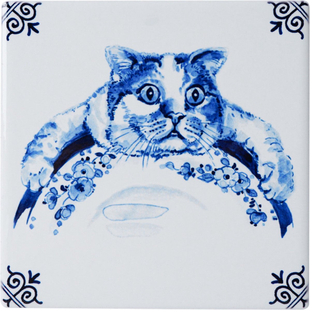 Onderzetters Luie Kat – Set van 4 Delfts Blauw | Heinen
