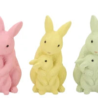 Rabbit Sculpture in Pastel – Mother with Young in Ceramics