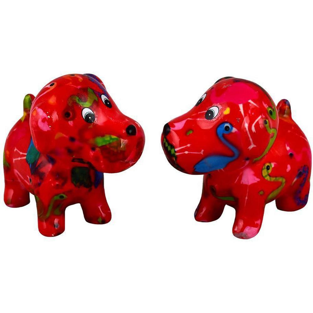 Keramisch peper- en zoutstel Bruno in rood Flamingo Jive Chilired design – twee vrolijke hondjes van Pomme Pidou