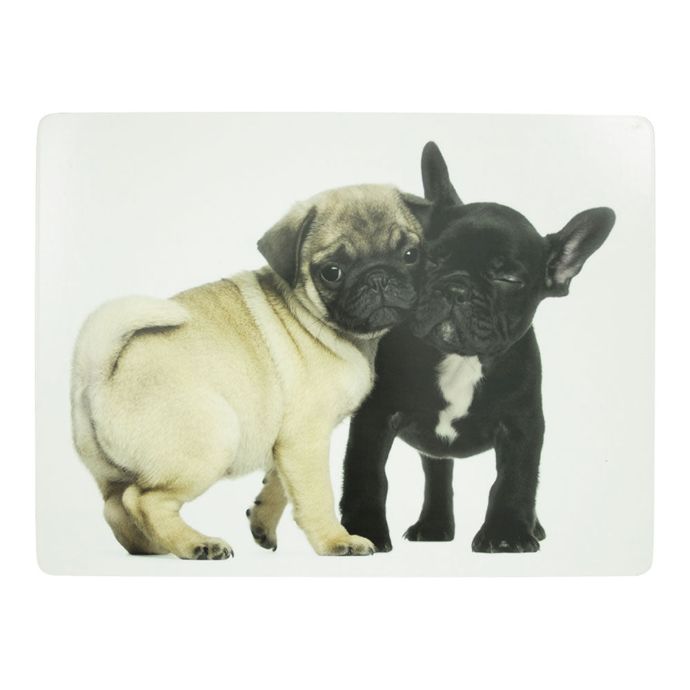 Set van 4 placemats met Bulldog en Mopshond print – MDF en kurk, duurzame tafelbescherming