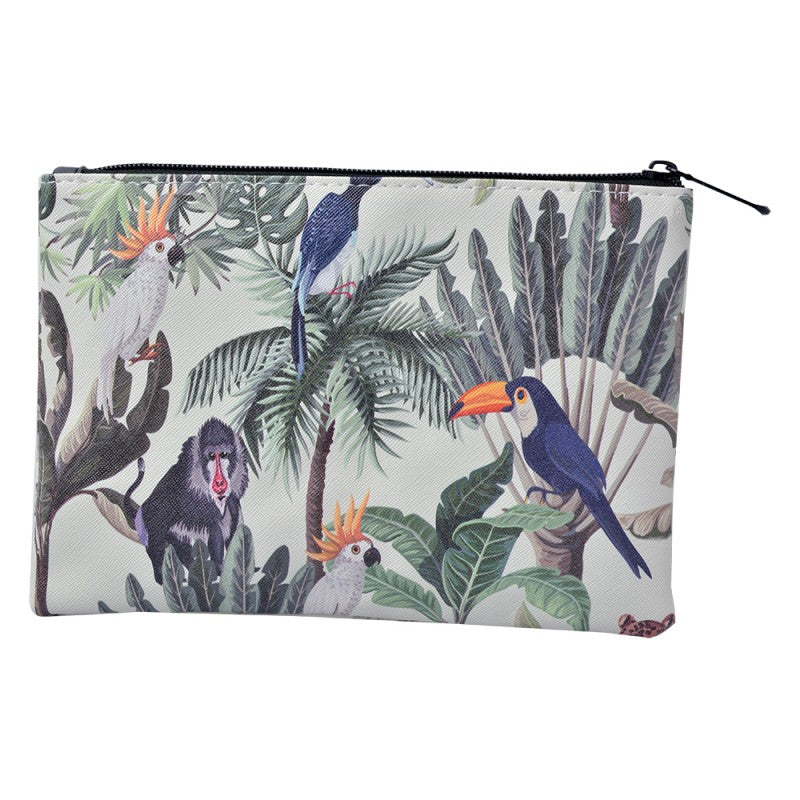 Kleurrijk make-up tasje met aap, toekan en kaketoe print – jungle design Juleeze