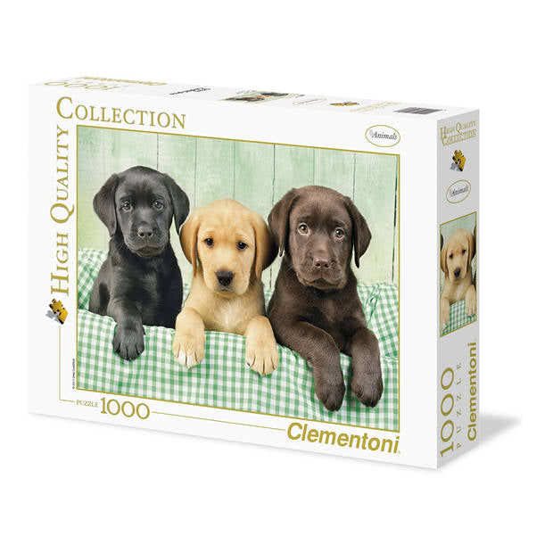 Puzzel met drie labrador puppies – Clementoni 1000 stukjes (69x50 cm)