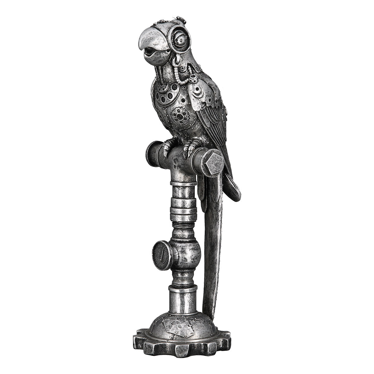 Steampunk papegaai beeld zilveren woondecoratie – 30,5 cm