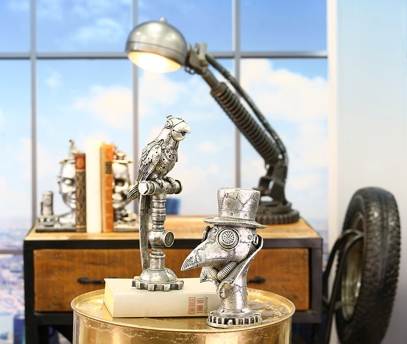 Steampunk-Papageienstatue – Silber – 30,5 cm