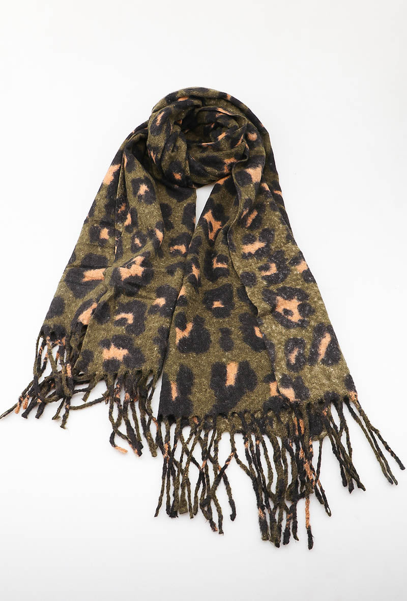 Wintersjaal Luipaardprint – Grijs, Camel of Kaki