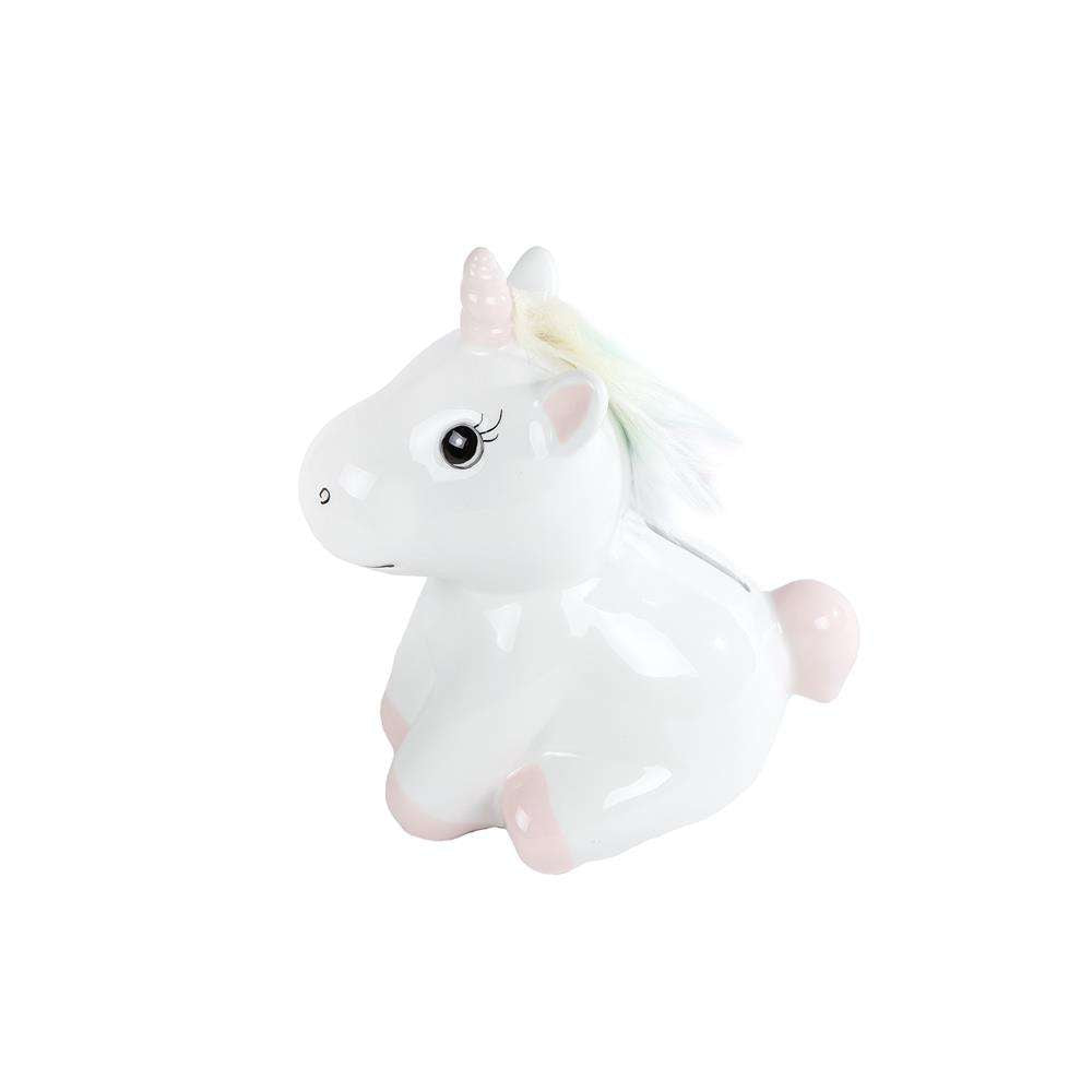 Witte eenhoorn spaarpot met roze accenten – kinderkamer decoratie