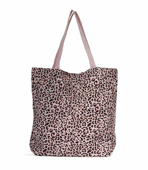 Roze panterprint strandtas/shopper van stevig katoen – Krokomingo