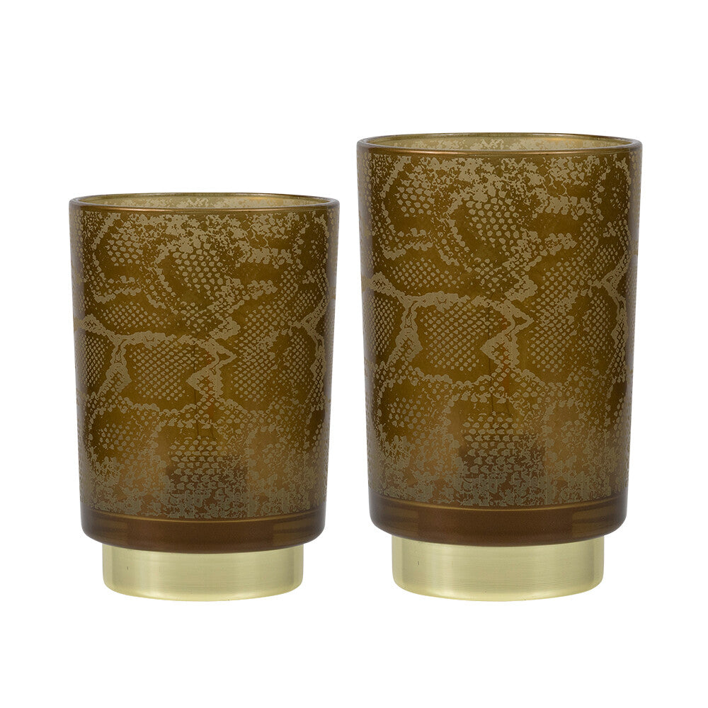 Bruine tafellamp met slangenprint en goudkleurige voet β Mars & More