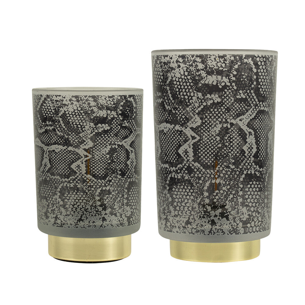 Grijze tafellamp met slangenprint en gouden voet – Mars & More