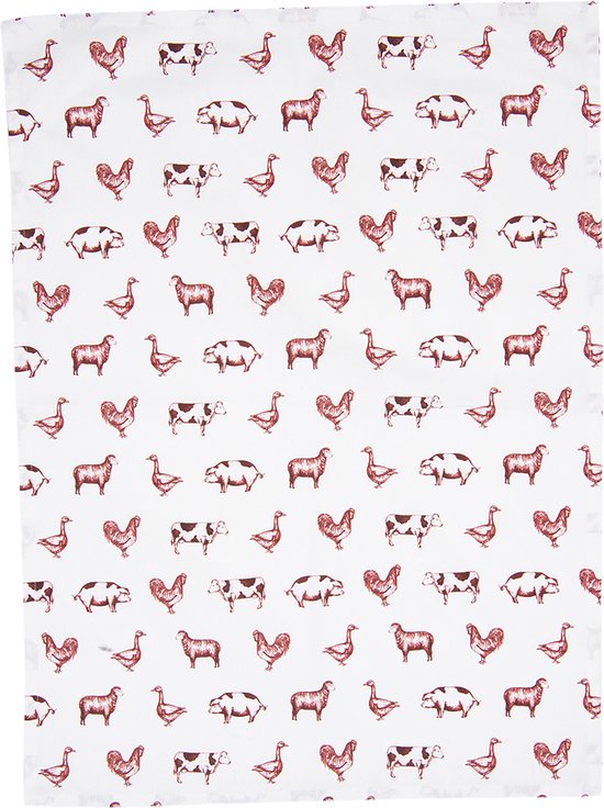 Theedoek Boerderijdieren – Rood/Wit 50×70 cm