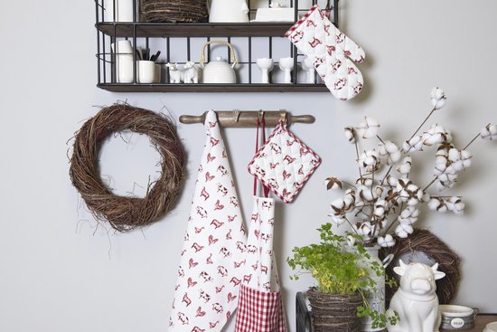 Theedoek Boerderijdieren – Rood/Wit 50×70 cm