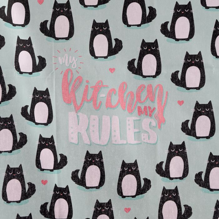 Tea towel "My Kitchen My Rules" – Cats, Mint Green 45x69.5 cm