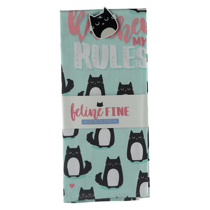 Tea towel "My Kitchen My Rules" – Cats, Mint Green 45x69.5 cm