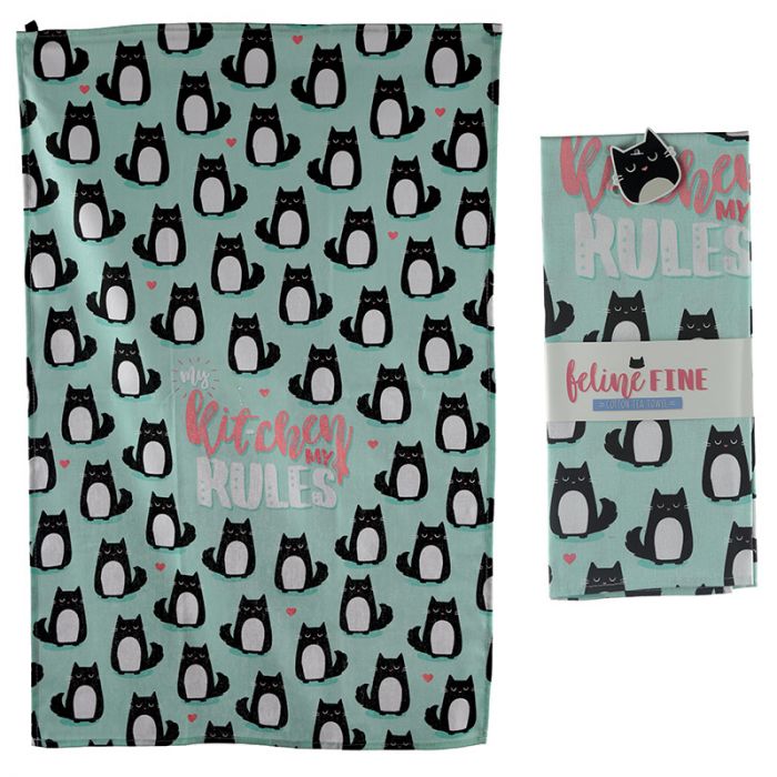 Tea towel "My Kitchen My Rules" – Cats, Mint Green 45x69.5 cm