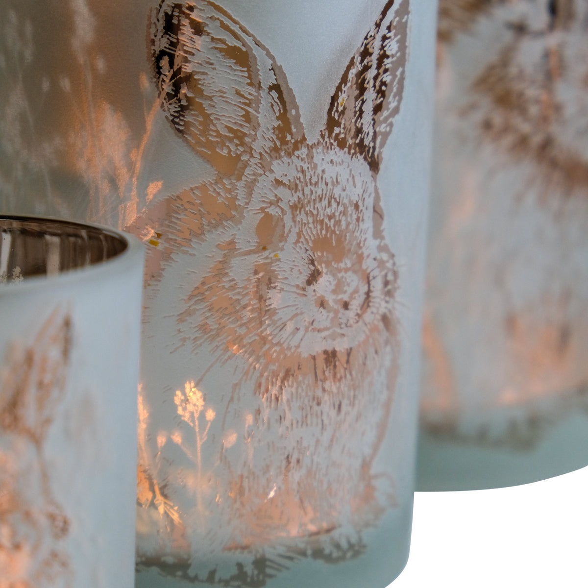 Teelichthalter Hase – Weißes Glas & Gold – 3 Größen